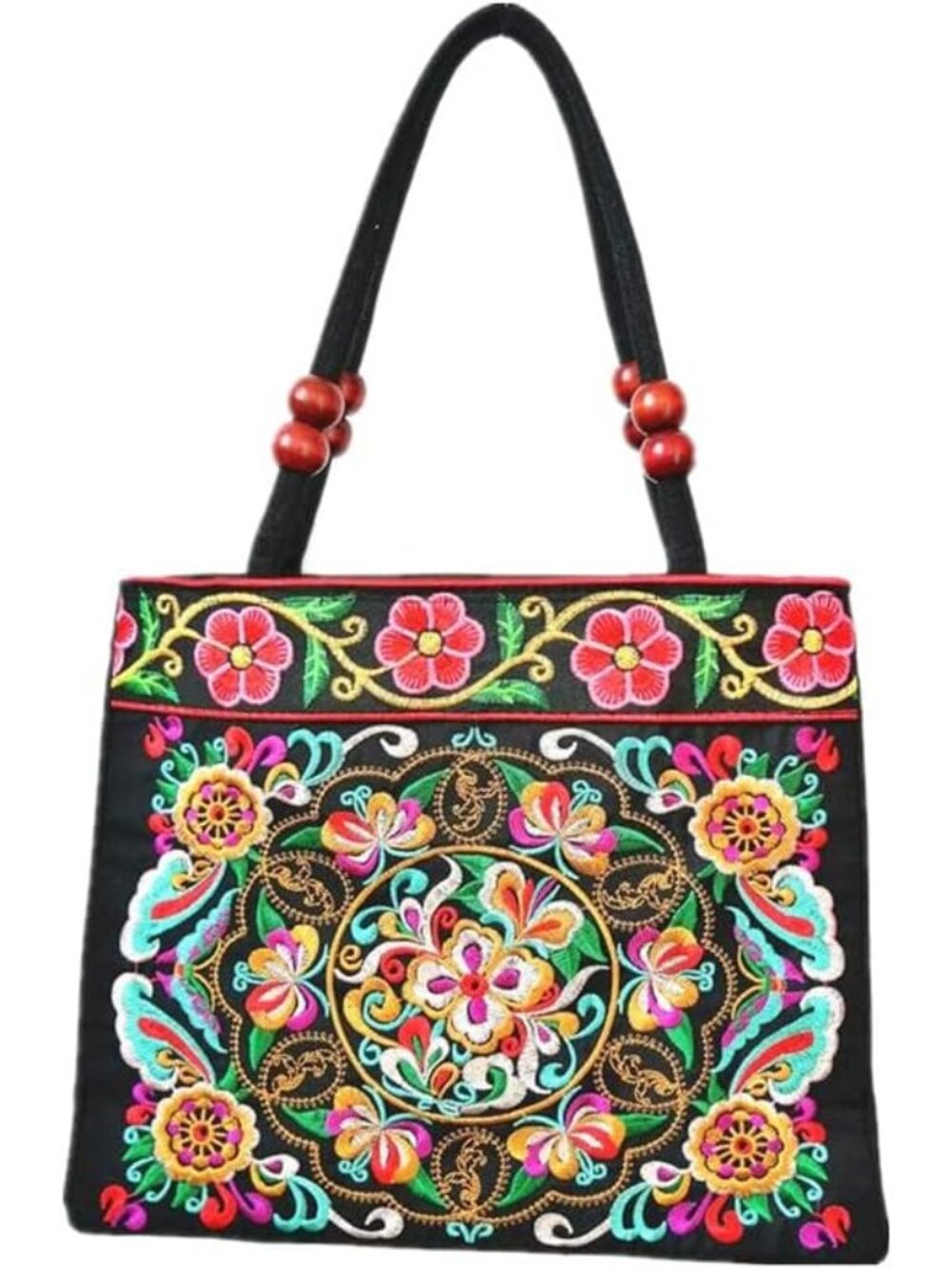 Embroidery Totes Bag Travel Beach Bag Vintage Embroidered Ethnic Women Floral Ha